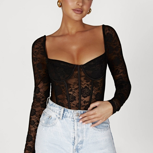 MESHKI Bustier Corset Lace Bodysuit - Size XXS, 00 - Picture 7 of 8